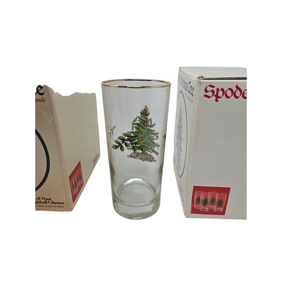 Vintage 90s Set of 8 Spode Christmas Tree High Ball Glasses Christmas Holiday - Picture 3 of 4